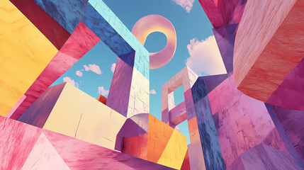 Surreal abstract orthogonal projection mind-bending impossible geometry. Mind-Bending Perspectives. Illustration