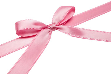 Pink satin ribbon bow for gifts and decorations, cut out