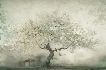 flowering tree, watercolor	