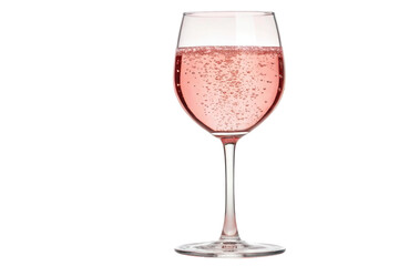 Sparkling pink drink in a clear glass on table, cut out