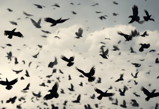 Ravens Flying In A Flock