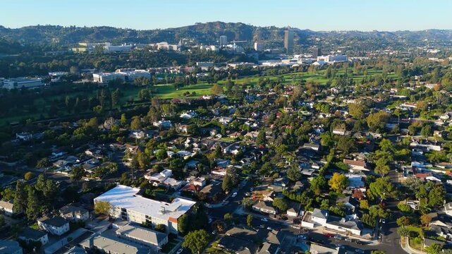 Aerial View of Toluca Lake and Burbank Skyline in Los Angeles California 3 February 2025