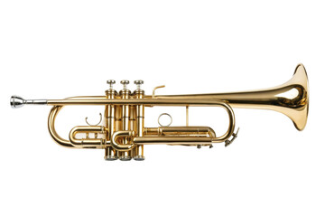 Obraz premium Bright brass trumpet resting on a clean surface, cut out