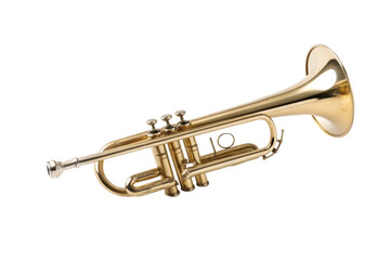 Obraz premium Brass trumpet for musical performance in studio, cut out