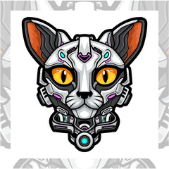 Cat head robot esport mascot logo design