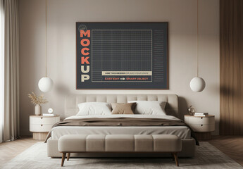 Big Horizontal Frame Poster in Bedroom Mockup