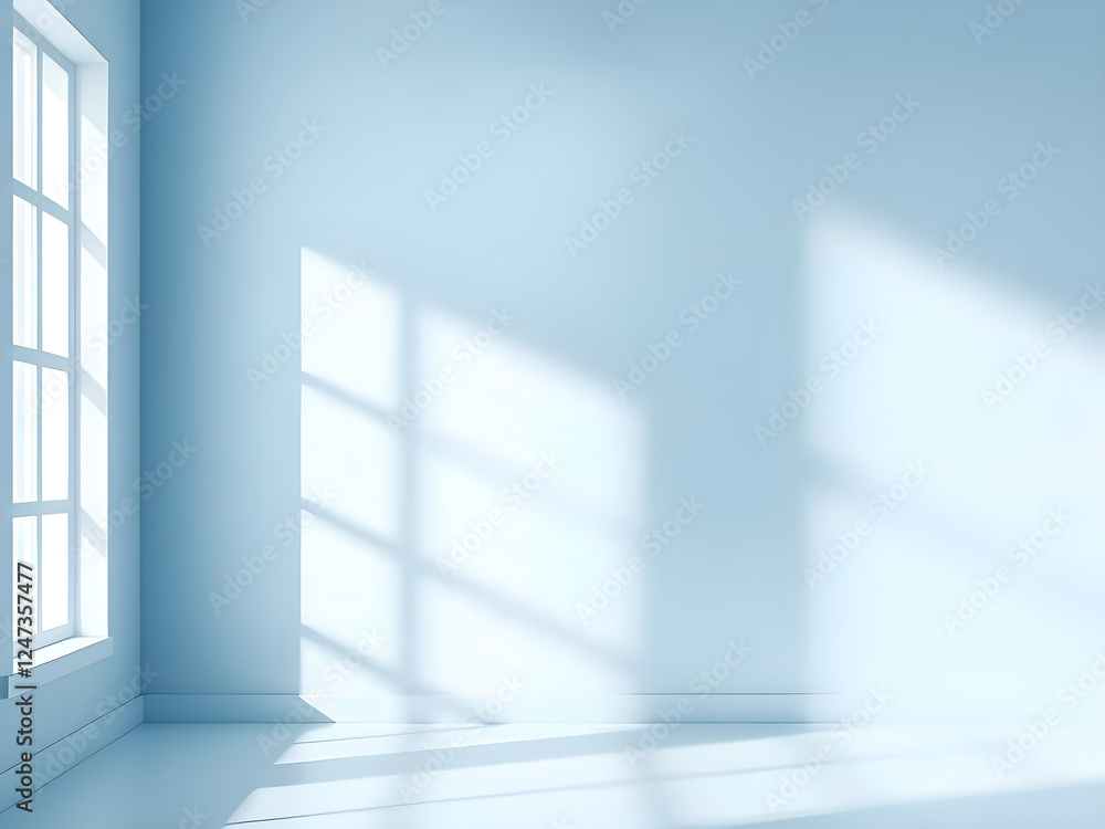 Poster minimalistic simple abstract light blue background for product presentation. shadow and light from w
