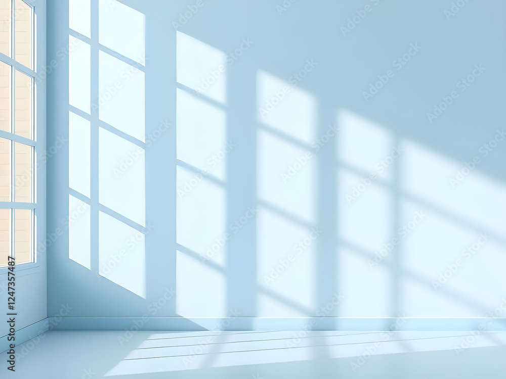Poster minimalistic simple abstract light blue background for product presentation. shadow and light from w