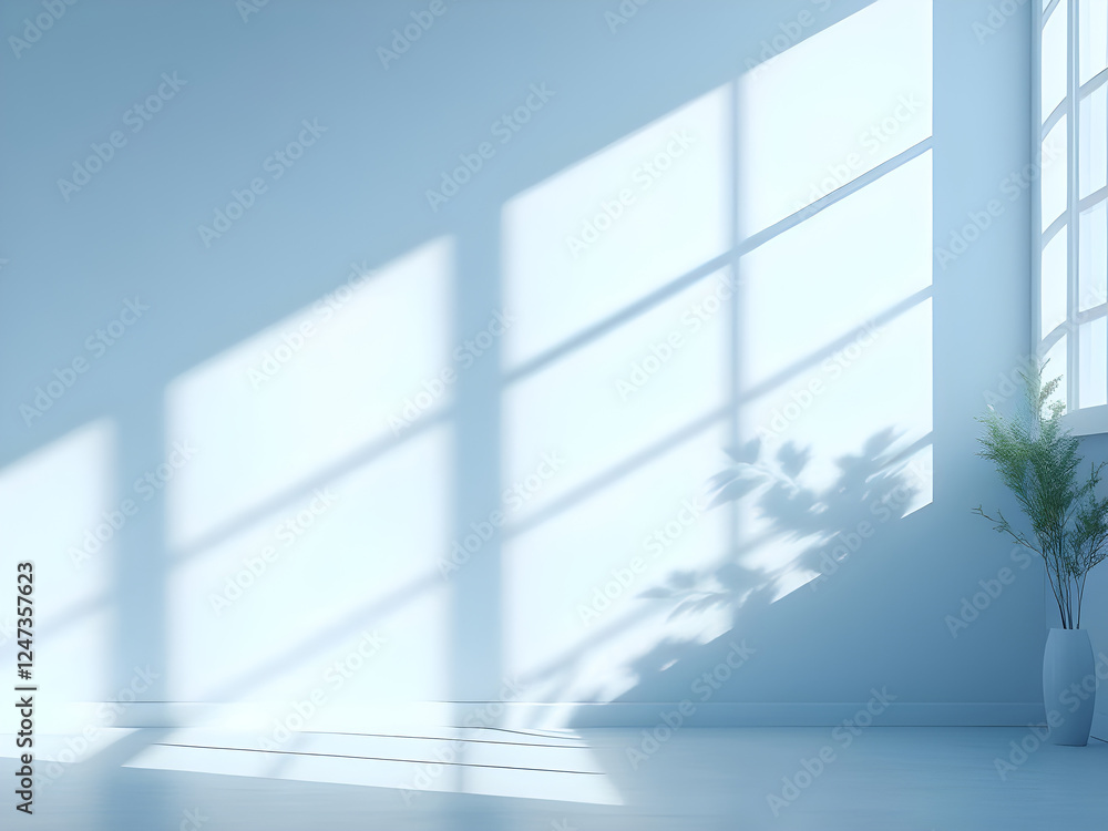 Poster minimalistic simple abstract light blue background for product presentation. shadow and light from w