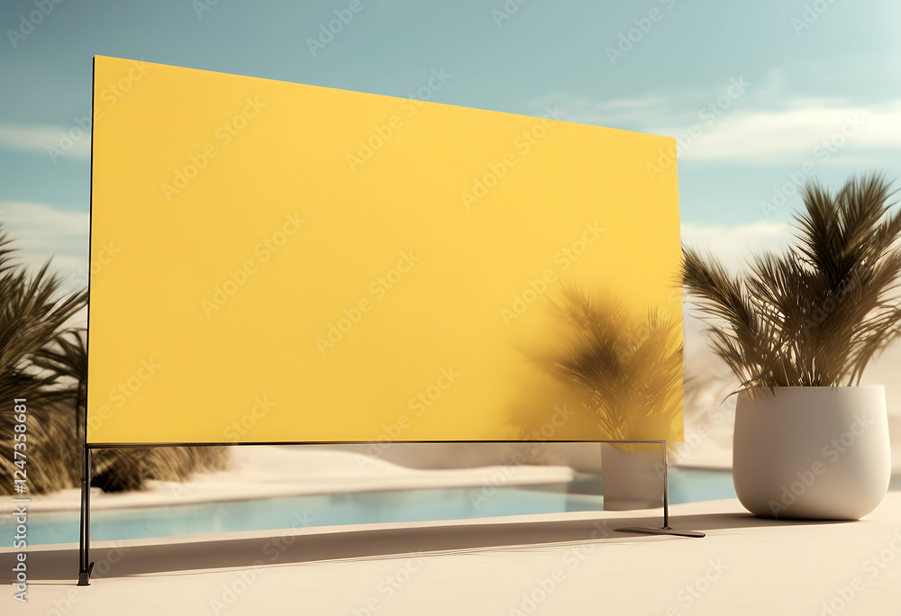 Poster blank 3d style stand vivid minimal background product display rendering showing summer yellow room t