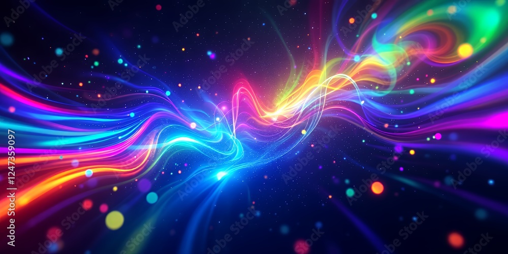 Poster abstract background with colorful swirls and sparkling lights representing a celebration with divers