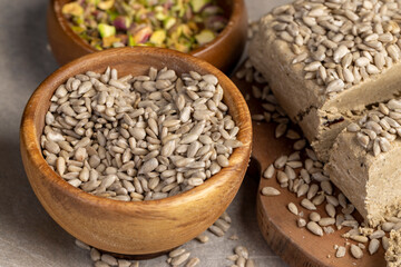 halva made from roasted sunflower seeds and crushed into one solid mass