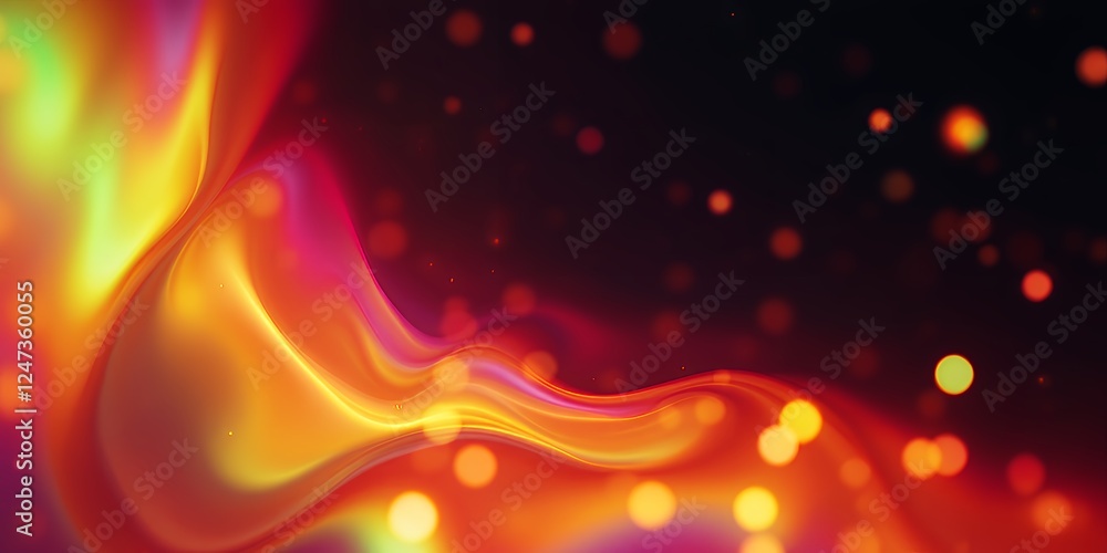 Poster abstract waves with colorful glowing lights on dark backgrounds and bokeh effects. art generative de