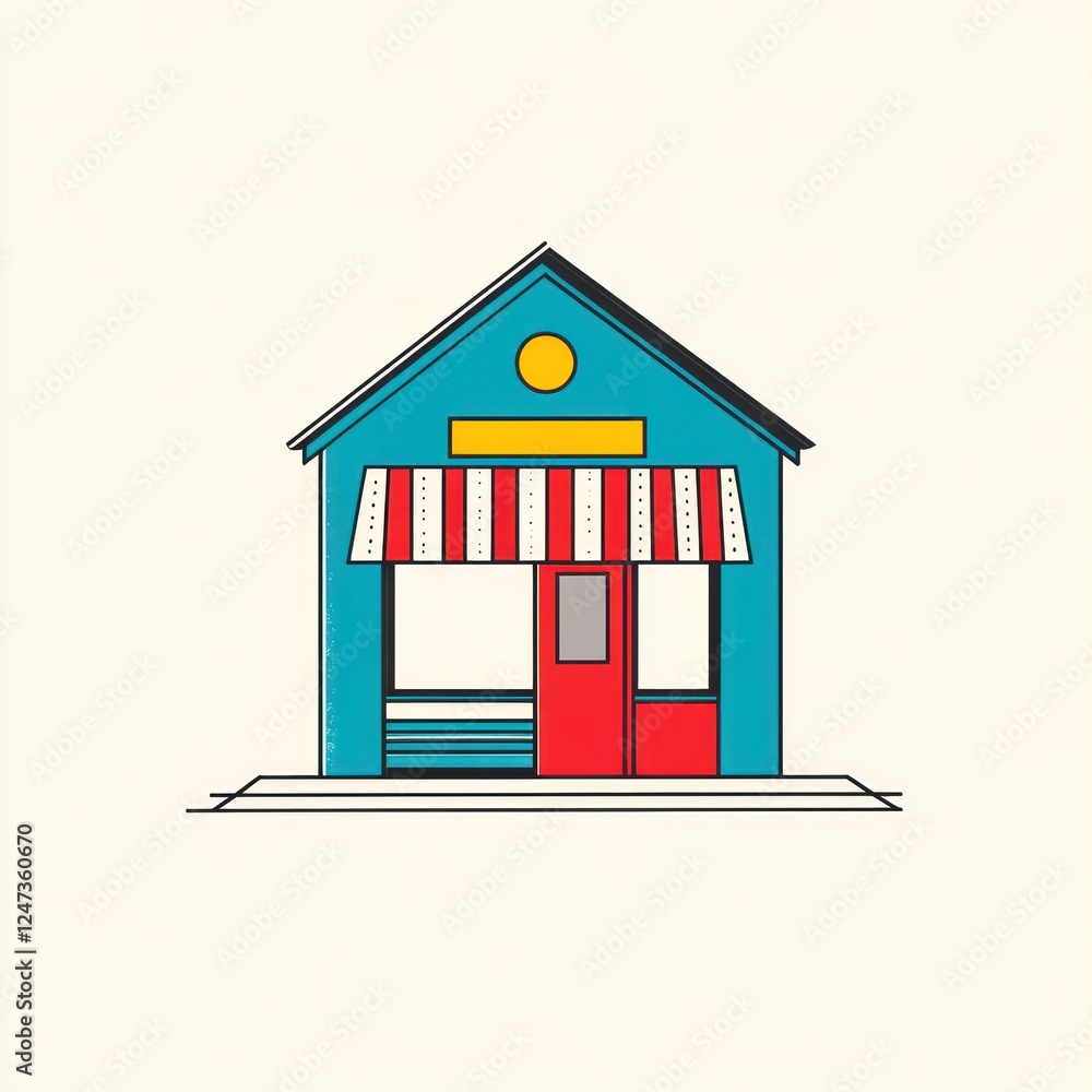 Aufkleber isolated storefront facade. simple store building with awning on plain background
