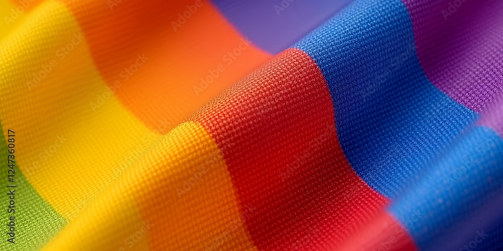 Poster close-up view of colorful pride flag displaying diversity and acceptance symbolism through rich hues