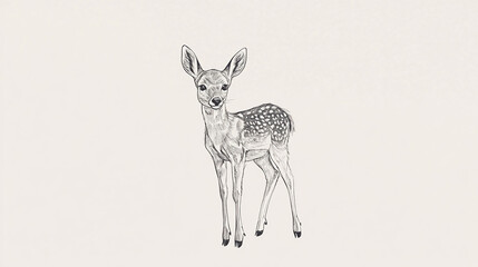 Minimalist pencil sketch of a young deer standing gracefully, representing wildlife illustration and artistic elegance