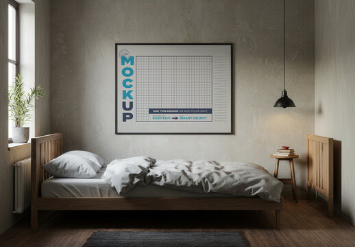 Frame Poster Mockup on Single Bedroom