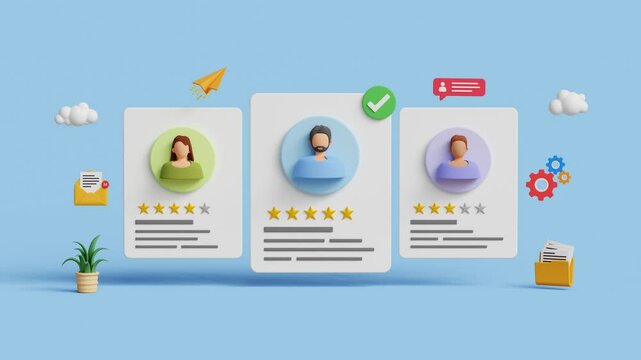 Talent acquisition and employee selection concept. Human Resource Management, HRM, Candidate recruitment, CRM. CV Evaluation for Identifying the Ideal Applicant. 4K 3D loop animation