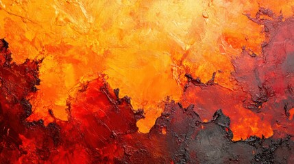 Textured Abstract Painting with Intense Orange and Red Hues Backdrop