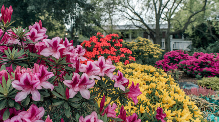 Fototapeta premium Azalea flowers in a colorful garden.