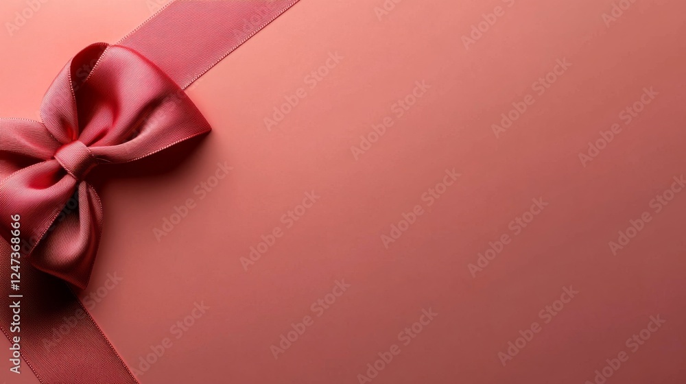 Poster A red satin ribbon bow is displayed prominently, showcasing its smooth and shiny texture on a solid pastel background, with space available for text