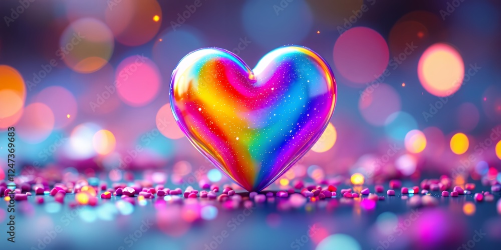 Poster colorful heart sculpture with confetti on a bright background photorealistic illustration ai generat