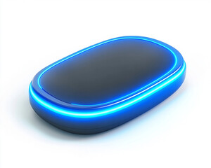 Futuristic wireless charging pad featuring blue neon glow and sleek modern design, representing innovative technology