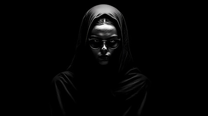 Hateful evil cursed nun staring at the camera isolated on black background, halloween haunted poster backgrounds. Cursed & Haunted Objects. Illustration