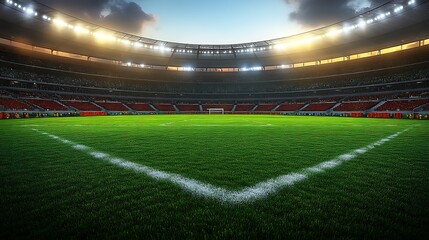 Obraz premium Illuminated Stadium Football Field Green Grass