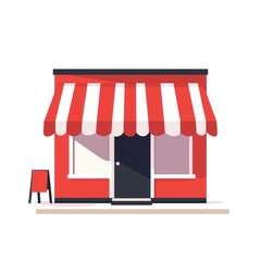 Red Storefront Small shop entrance with awning and sign. Design illustration