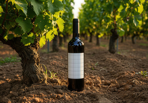 Wine Bottle Label Mockup on Vineyard 04