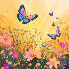 Butterflies Dancing Above A Vibrant Wildflower Meadow