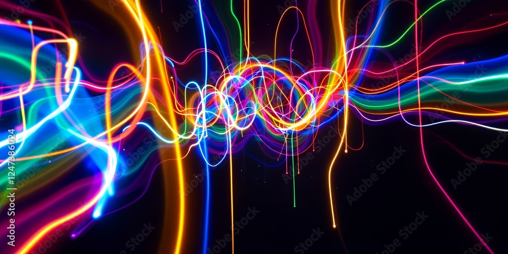 Leinwandbilder vibrant abstract light trails in rainbow colors creating dynamic swirls and patterns in dark backgro