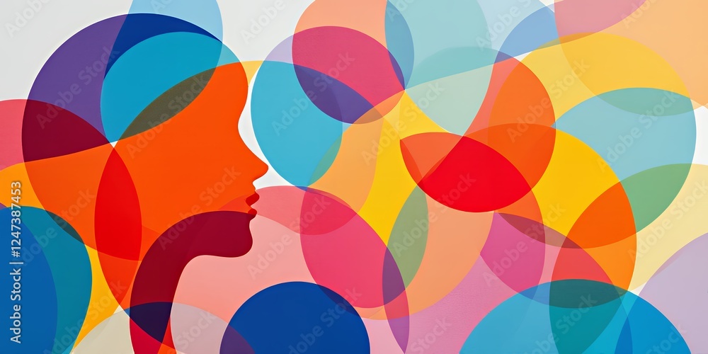 Poster vibrant abstract silhouette overlay with colorful bubbles celebrating diversity and inclusion and un