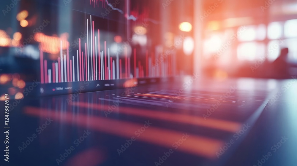 Poster Close-up view of a colorful chart filled with graphs displaying business data analysis, creating a dynamic and organized workspace with ample copy space