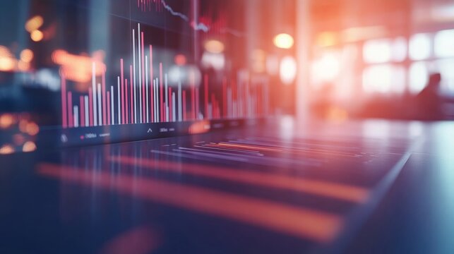 Close-up view of a colorful chart filled with graphs displaying business data analysis, creating a dynamic and organized workspace with ample copy space