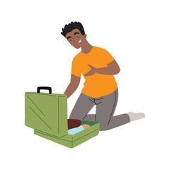 Man Organizing Suitcase Illustration