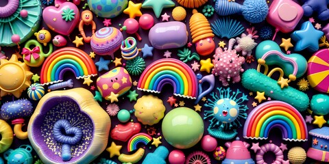 Vibrant Celebration of Pride Month with Colorful Rainbow Decorations and Playful Designs for Celebration Items for Pride Month. Illustration for a Party or Festival. Fun Rainbow Patterns for Party