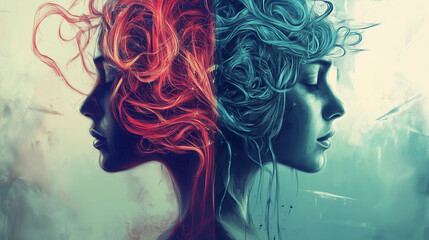 A side-by-side comparison of a calm mind and a chaotic mind filled with tangled thoughts