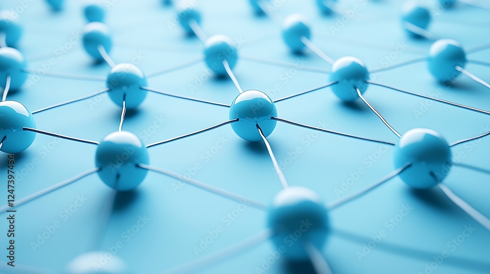 Aufkleber abstract connected dots and lines forming a communication technology network on a blue backdrop