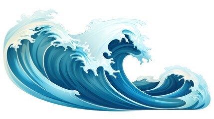 Vibrant Playful Ocean Waves in Cartoon Style Illustration. Dynamic Blue Sea Wave, Surf, and Foam Art