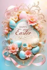 easter card design with easter eggs and flowers 