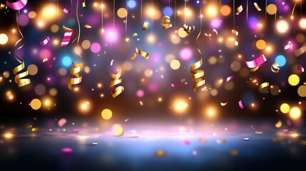 Obraz premium Colorful Festive Background with Sparkling Lights and Cascading Confetti for Celebration Events