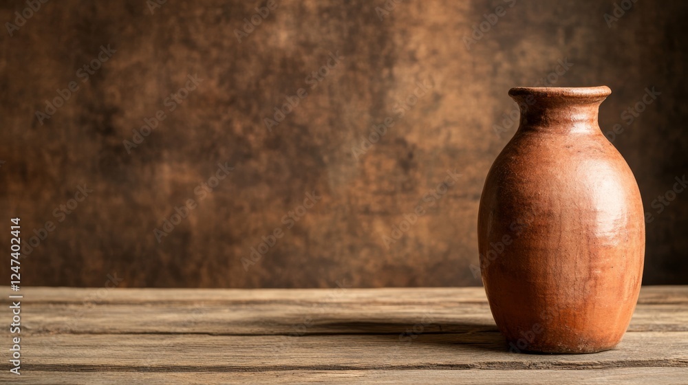 Aufkleber a collection of artisan handcrafts is neatly arranged, featuring a brown vase on a wooden table bath
