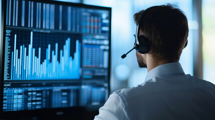 Customer service benchmarks and analytics being reviewed in a modern call center environment for performance enhancement.