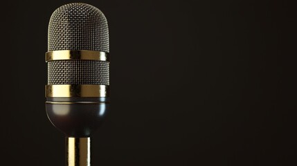 Classic metal microphone, with fine detailing and a retro design, captured against a transparent background, bringing focus to its vintage style and metallic finish, highlighting its historical 