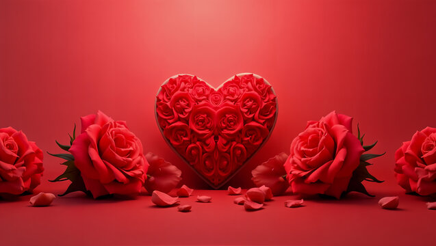 Fondo rojo rosado de corazones y rosas para el D&iacute;a de San Valent&iacute;n, el D&iacute;a del amor y la Amistad