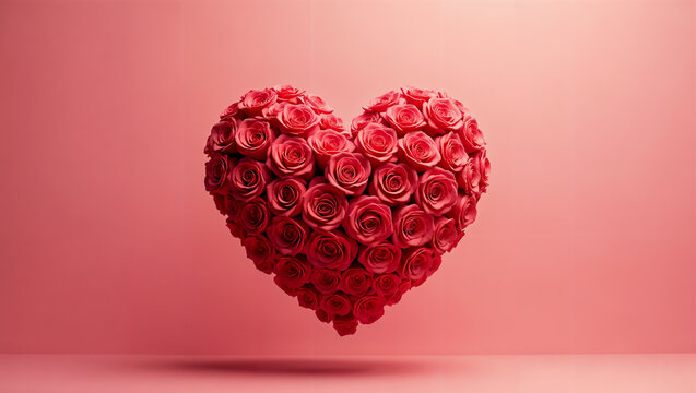 Fondo rojo rosado de corazones y rosas para el D&iacute;a de San Valent&iacute;n, el D&iacute;a del amor y la Amistad