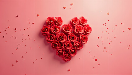 Fondo rojo rosado de corazones y rosas para el Día de San Valentín, el Día del amor y la Amistad