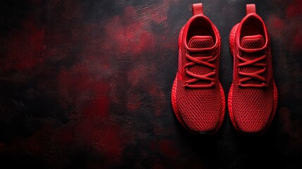 Red sneakers on dark background, fitness concept